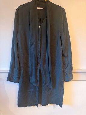 Equipment Green Silk Long-Sleeve Blouse with Neck Tie